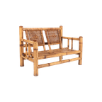 Italian Modern Bamboo-Wicker Bench, 1970’S thumbnail 1