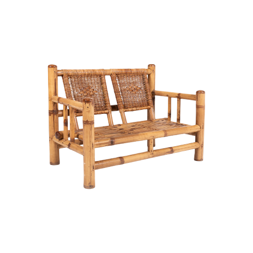 Italian Modern Bamboo-Wicker Bench, 1970’S