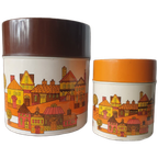 Retro Japanse Blikken Jaren 70 Oranje Bruine Huisjes 2st thumbnail 1