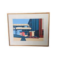 Vintage Zeefdruk Van Abstracte Weergave Van Industriële Setting. Kunstenaar Roel Jonges