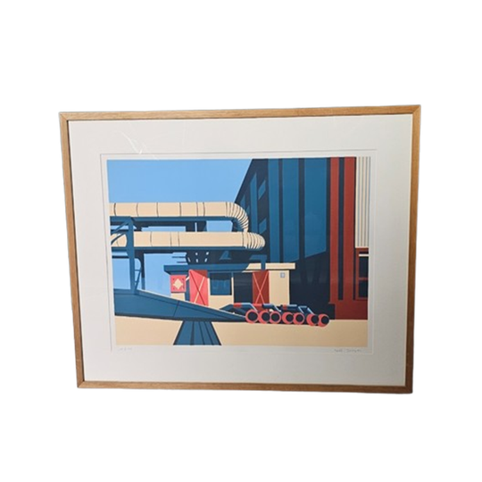 Vintage Zeefdruk Van Abstracte Weergave Van Industriële Setting. Kunstenaar Roel Jonges 1