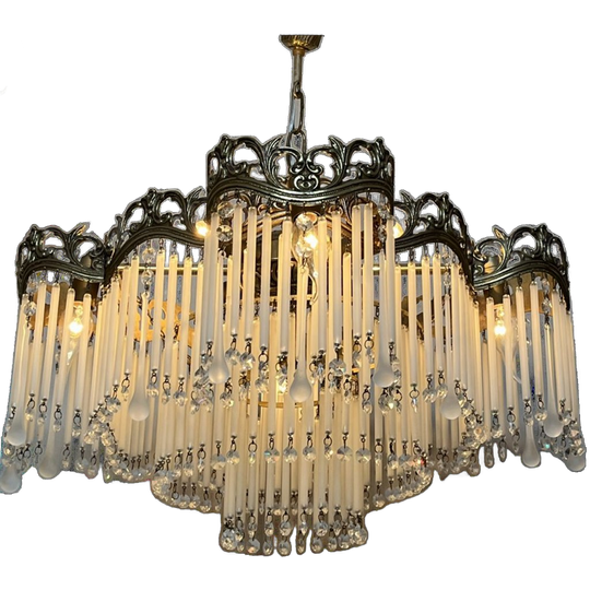 Vintage Art Nouveau Stijl Kroonluchter Teardrops Staafjes 1