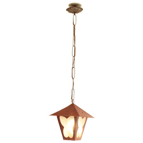 Amsterdam School Style Butterfly Lantern In Hammered Sheet Metal And Glass, 1940S