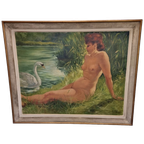 Vintage Schilderij Van Lena En De Zwaan Uit 1956 thumbnail 1