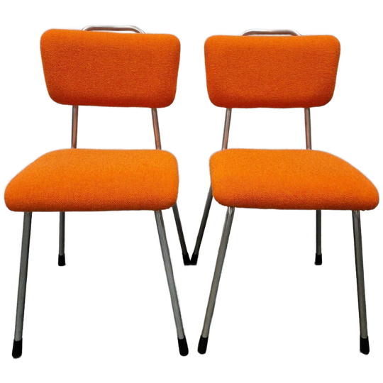 Set Van 2 Vintage Gispen Stoelen - Oranje Wollen Stof 1
