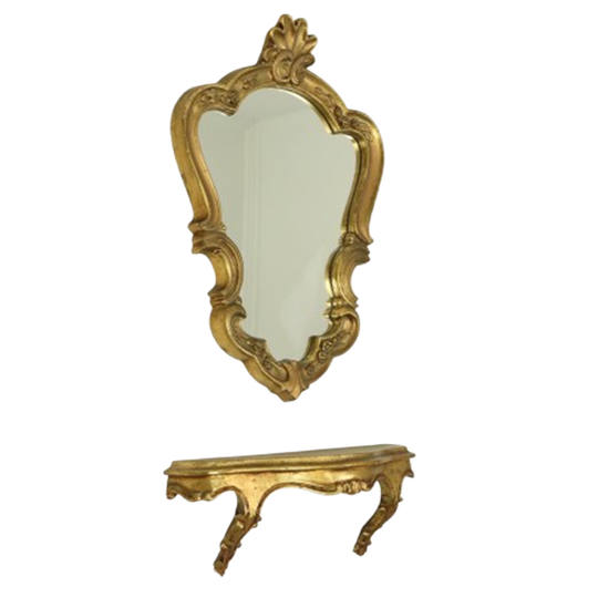 Kleine Barok Stijl Kuifspiegel Met Console Resine Frankrijk 1