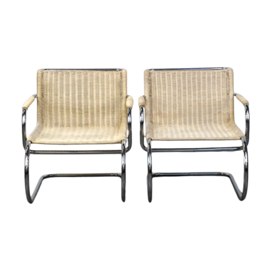 Set Van Twee Vintage Design Stoelen Van Franco Albini Voor Tecta. Chroom En Riet 1