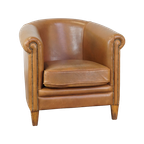 Comfortabele Schapenleren Clubfauteuil In Een Neutrale Cognac Kleur En In Goede Staat thumbnail 1