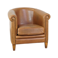 Comfortabele Schapenleren Clubfauteuil In Een Neutrale Cognac Kleur En In Goede Staat