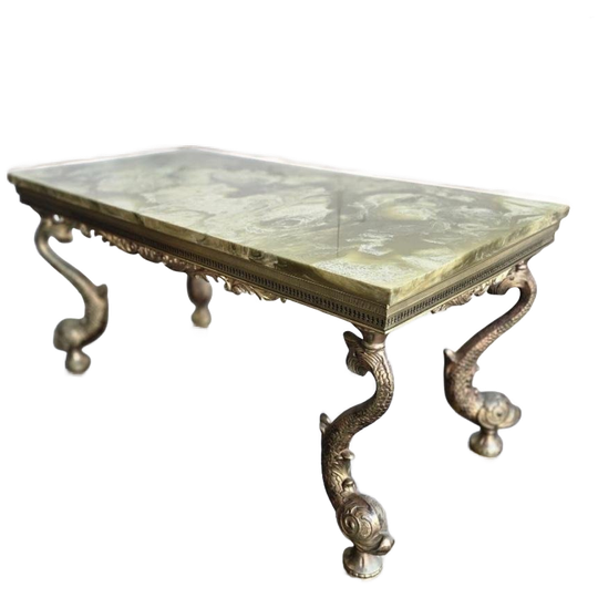 Vintage Onyx Coffee Table / Salontafel Met Koi Poten 1