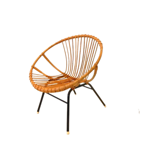 Retro Vintage Rotan Fauteuil Stoel Kast Jaren 60 / 70 Riet 1