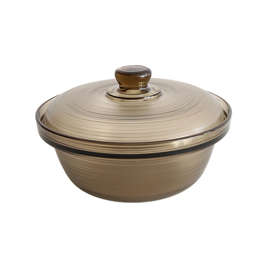 Vintage Arcopal Ribbelschaal Met Deksel, France Jaren '70 1