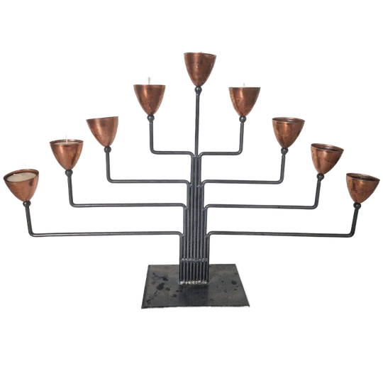 Grote Judaica Menorah Koper Vintage Brutalist 1