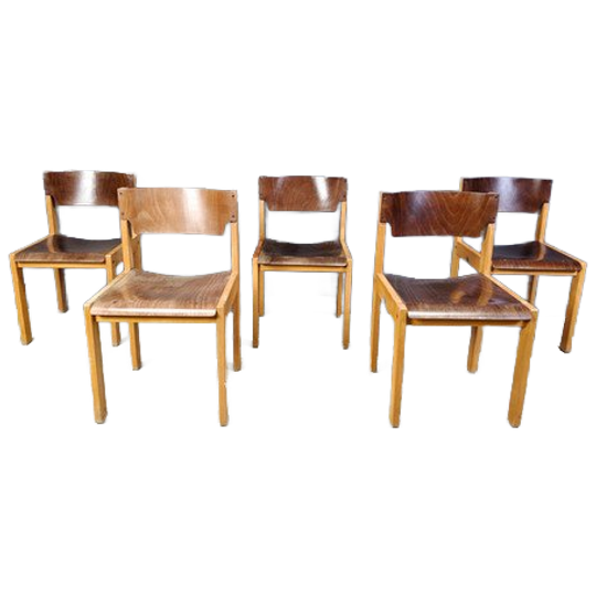 Mid-century Sven Markelius Style Brown And Birch Stacking Chairs Set Of 5 1