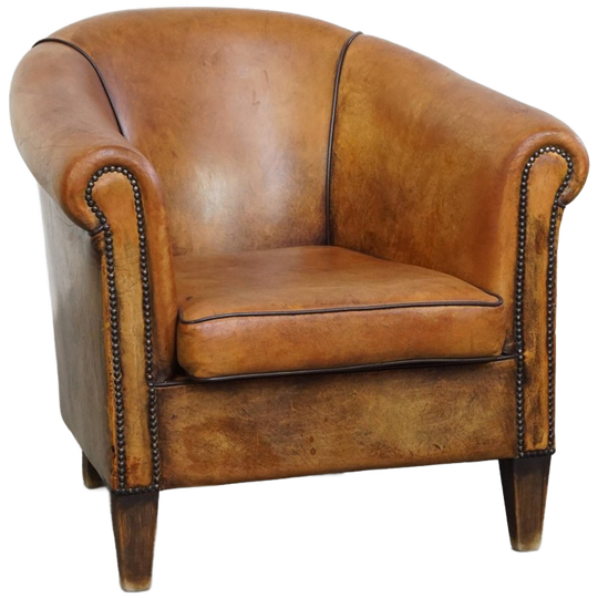 Schapenleren Clubfauteuil In Engelse Stijl Met Karakter En Een Prachtig Patina 1