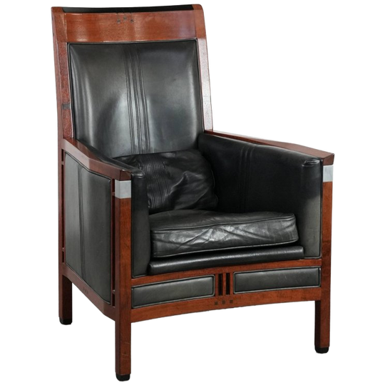 Zwarte Art Deco Rundleren En Houten Schuitema Design Fauteuil Uit De Decoforma Serie 1