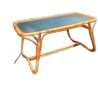 Rotan Bamboe Vintage Salontafel Wolkglas