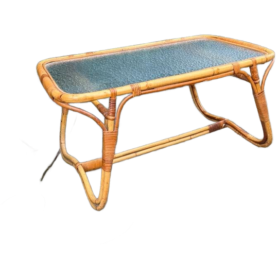 Rotan Bamboe Vintage Salontafel Wolkglas 1