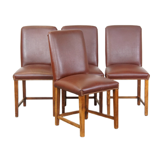 Set Van 4 Luxe En Comfortabele Cognac-kleurige Engelse Stijl Eetkamerstoelen 1