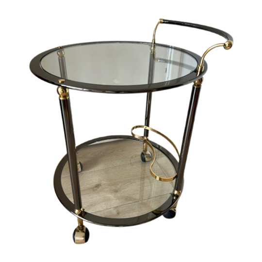 Vintage Serveerwagen / Barcart Chroom Messing 1