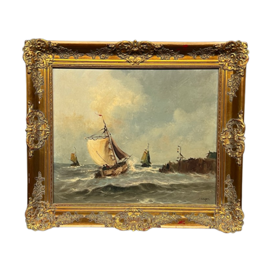 Antiek Schilderij "zeegezicht". 1