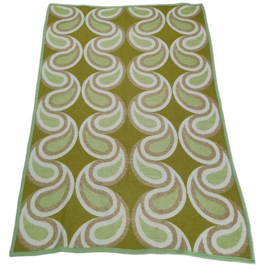 Mooie Retro "swirl" Deken Groen Bruin En Wit Druppel Of Wervelingen Motief 1