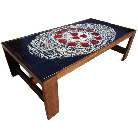 Midcentury Wenge Salontafel Met Tegels Van Belarti, België 1970s 1