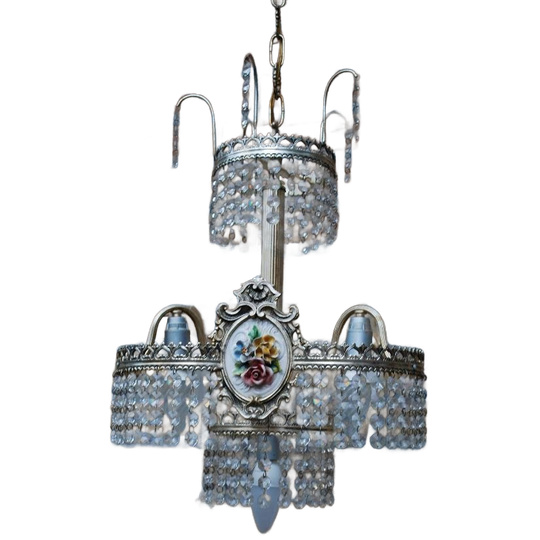 Vintage Kroonluchter Zilver Met Kristal 1