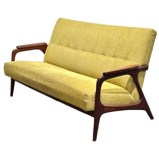 Scandinavische Groene Vintage 3-zitsbank – Organisch Design 1