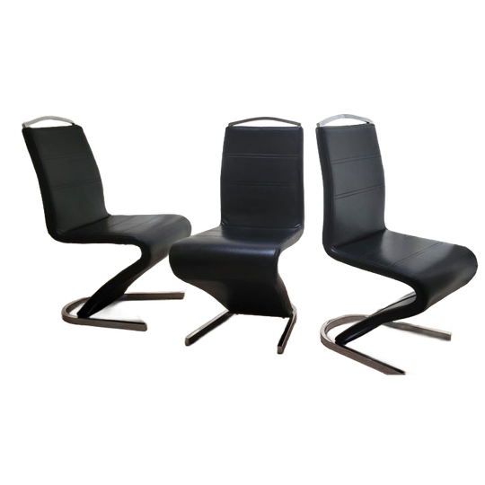 Vintage Black Pu Leather Zig Zag Dining Chairs, Set Of 3, 1980s 1