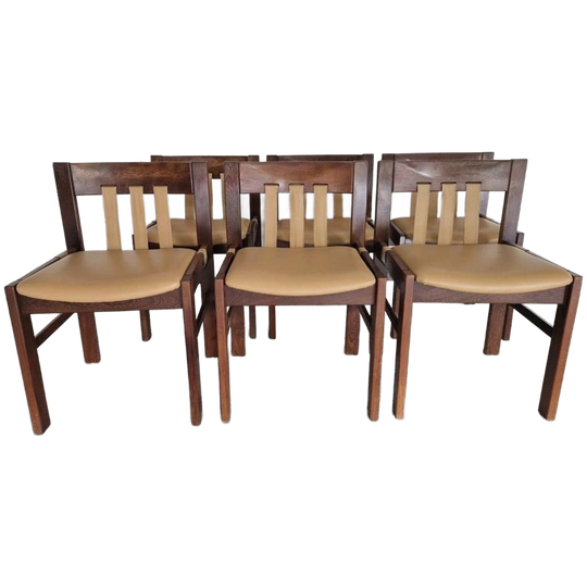 Set Van 6 Brutalist Eetkamerstoelen Wenge Vintage Design 1