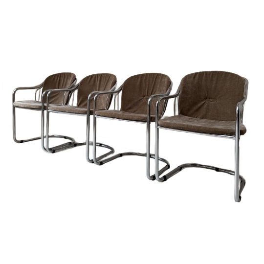 Vier Vintage Chromen Slede Eetkamerstoelen 1