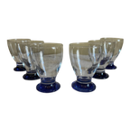 6 X Art Deco 1930 Waterglazen Wijnglazen Glazen Blauwe Voet thumbnail 1