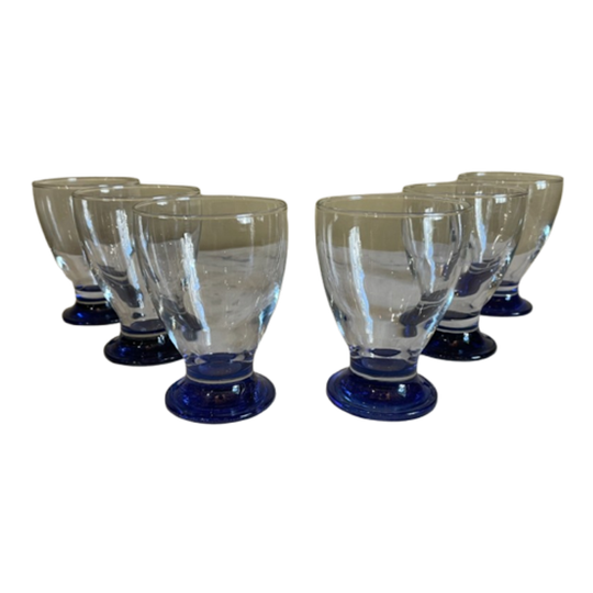 6 X Art Deco 1930 Waterglazen Wijnglazen Glazen Blauwe Voet 1