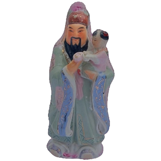 Fu Xing, Chinese God Van Geluk "fuk" Beeldje Versierd Met Gouden Vergulde 25cm 1