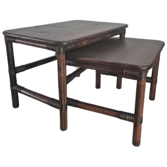 Vintage Bamboe En Hout Nest Tafeltjes 1