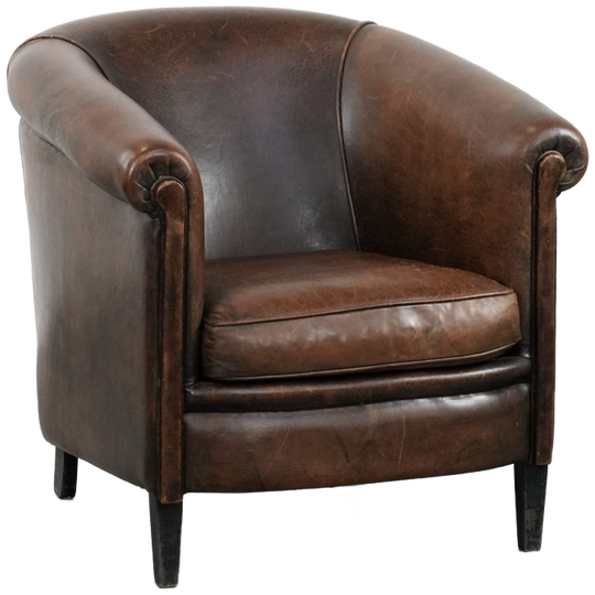 Stoere En Karaktervolle Vintage Schapenleren Clubfauteuil Met Een Mooi Patina En Warme Kleuren 1