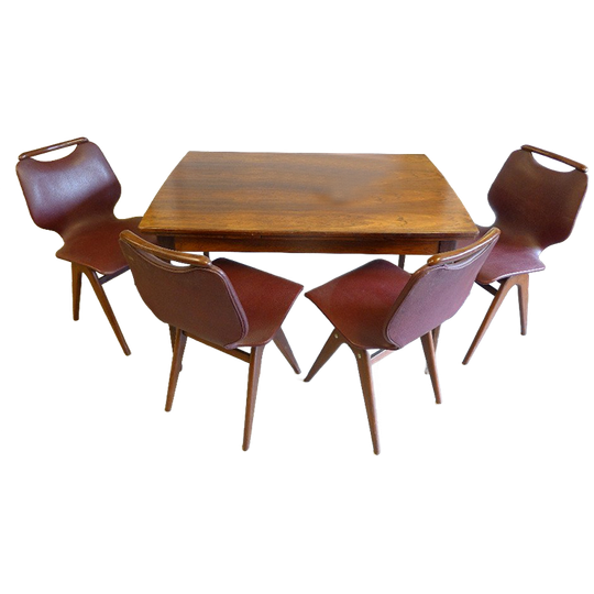 Prachtige Retro Vintage Uitschuifbare Tafel Met 5 Vintage Stoelen 1