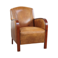 Stijlvolle Schapenleren Art Deco Design Armchair Met Houten Armleggers En Een Vast Zitkussen