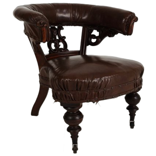 Antieke Leren Fauteuil Van Robson & Son – Gesneden Hout En Wielen, Newcastle 1
