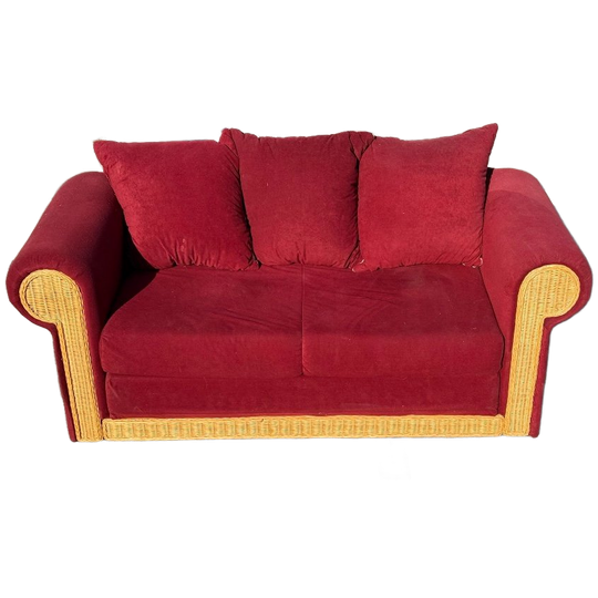 Rieten Bank Vintage Design Rood Bordeaux Rode Stof Opvouwbaar Bedbank 1