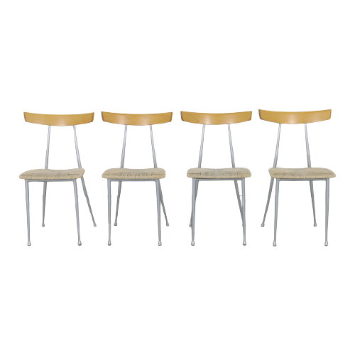 4X Dining Chair In Metal & Wood With Rattan Seats