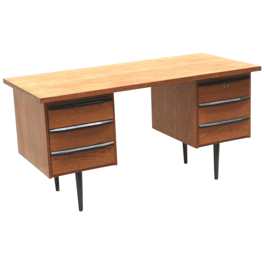 Vintage Bureau Met Zes Lades Op Elegante Poten 1