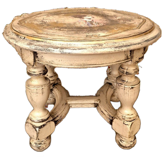 Hout Tafel In Roze / Vintage Look Salontafel/ Uniek Handbeschilderde Tafel 1