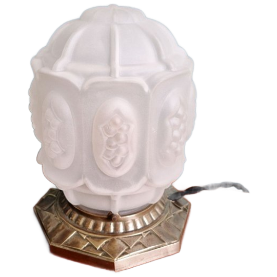 Art Deco Nachtlampje In Vernikkeld Brons En Matglas, 1920 1