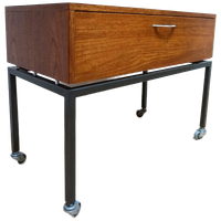 Kleine Vintage Houten Klepkastje Met Stalen Frame Op Wielen, Jaren 70