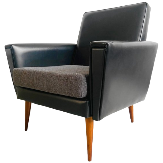 Mid-century Deens Design Fauteuil Zwart Skai 1960’s 1