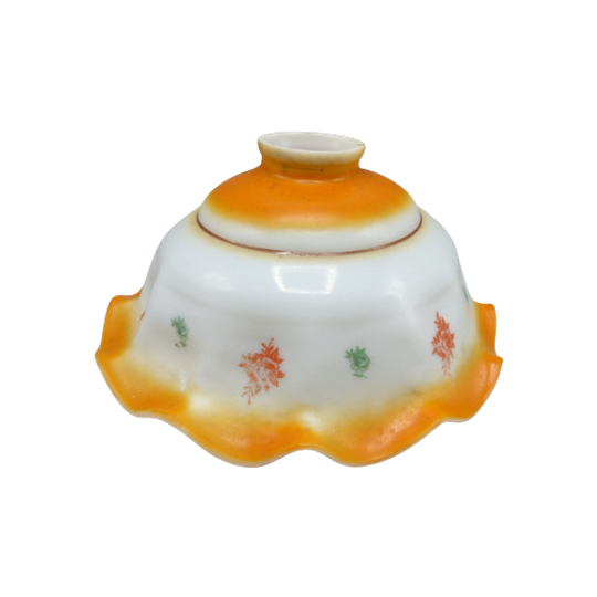 Art Deco Lampenkap, Oranje – Wit Met Bloemen Motief, Jaren 30 - Frankrijk 1