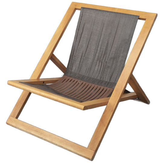Modernist Folding Lounge Chair With Wooden Frame, 1970s 1
