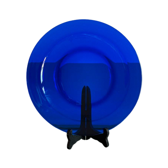Groot Vintage Blauw Taartplateau Van Glas Taartschaal 1